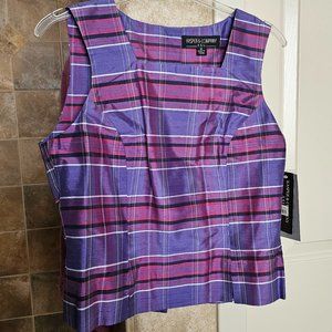 NWT Kasper & Co Silk Sleeveless Purple and Pink Plaid Top - Size 6